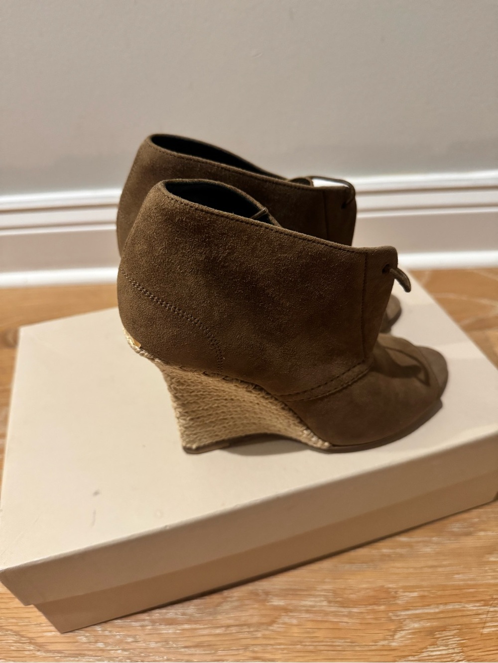 Burberry Peep-Toe Suede Ankle Booties in Brown - Picture 4 of 5